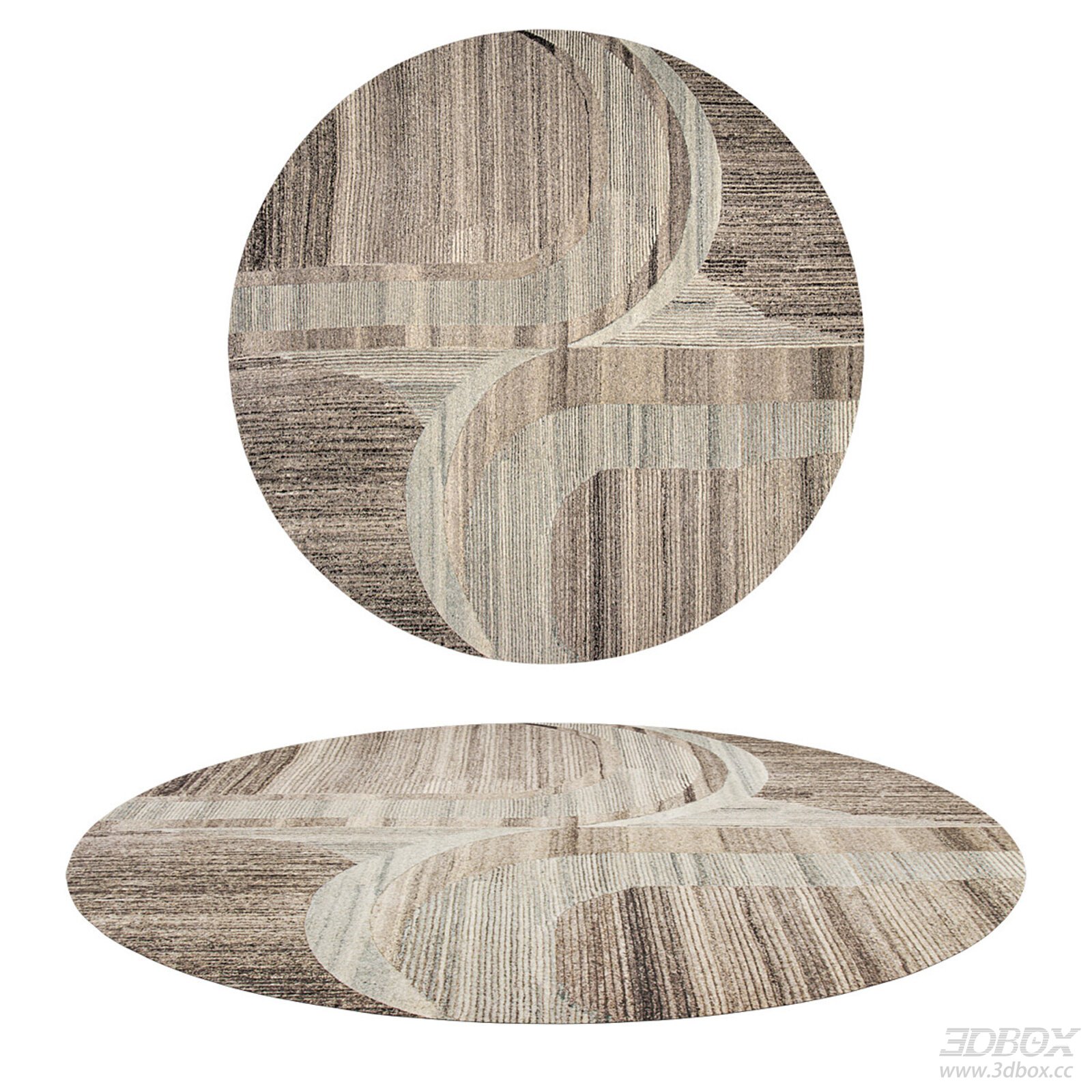 Modern Abstract Round Carpet Neutral Tone Home Decor Rug 3D model - front view