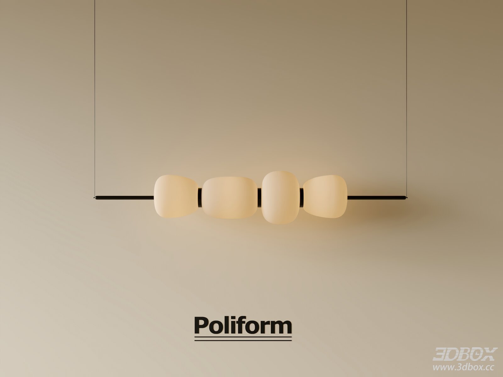 Modern Cream Style Linear Pendant Lamp 3D model - thumbnail 1