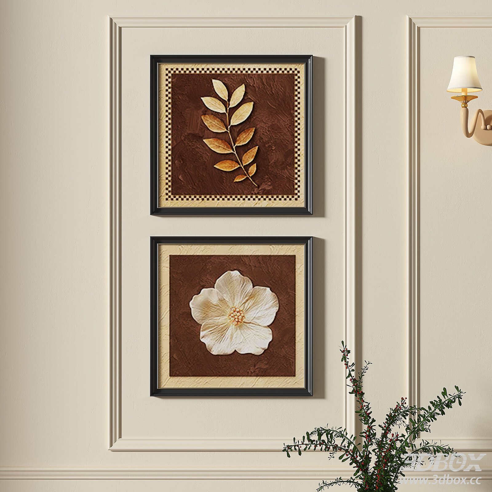 Vintage French Style Decorative Wall Art Set 3D model - thumbnail 1