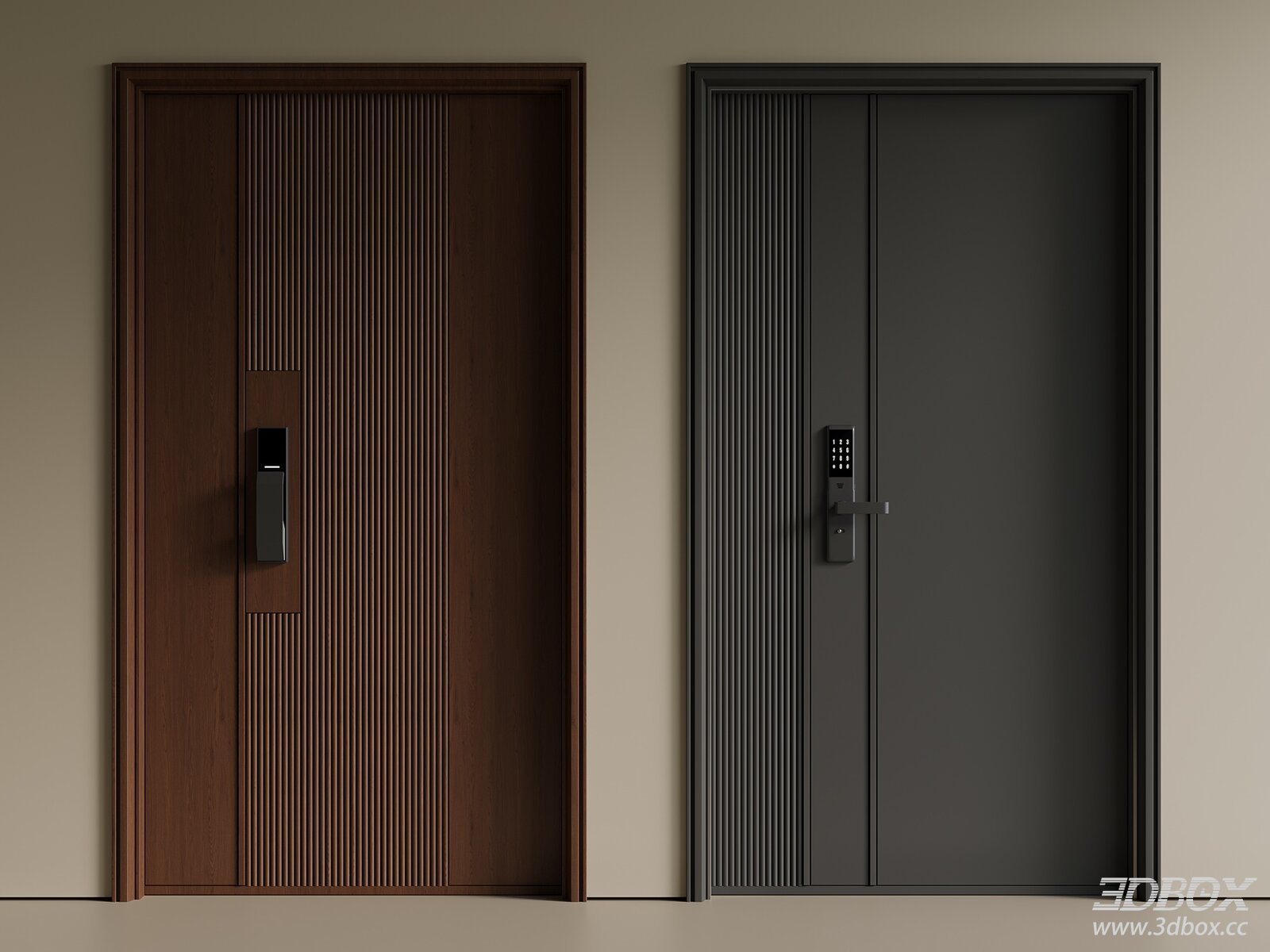 Retro New Chinese Style Entry Security Door Set 3D model - front view