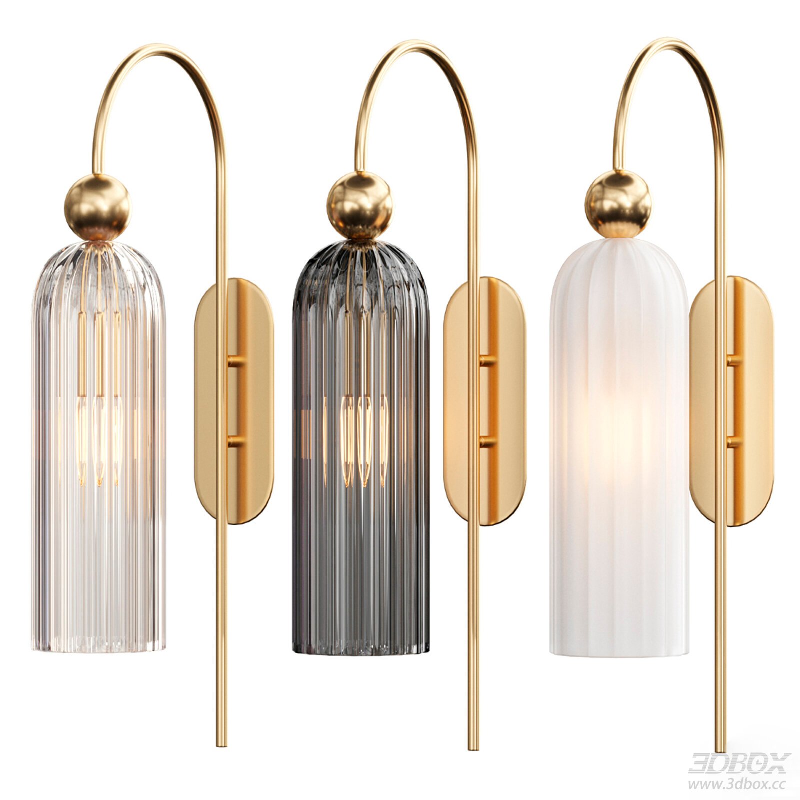 Modern Brass Glass Wall Sconce Set 3D model - thumbnail 1