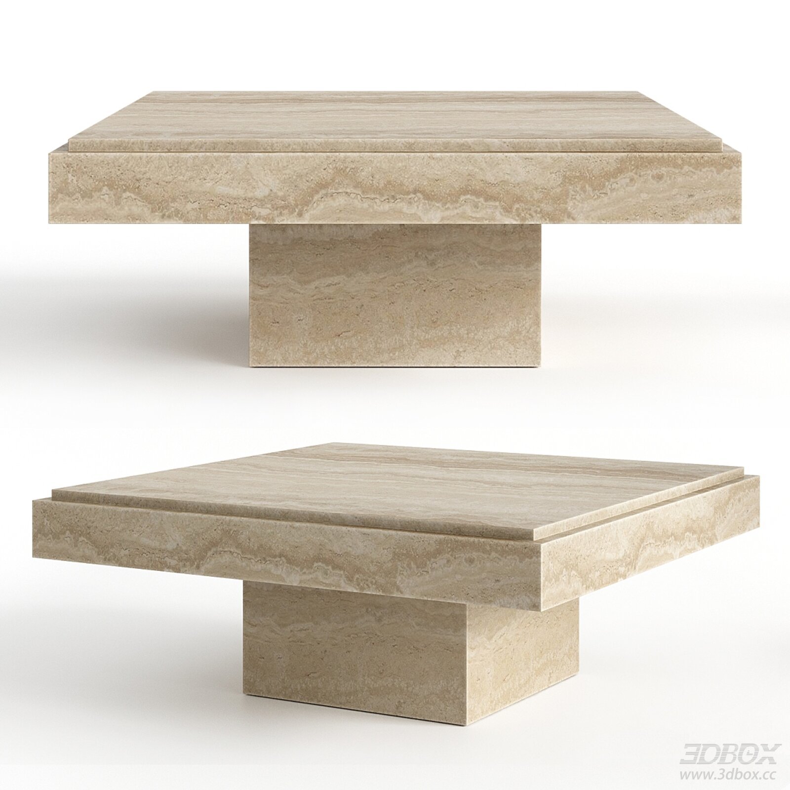 Modern Travertine Square Coffee Table 3D model - front view