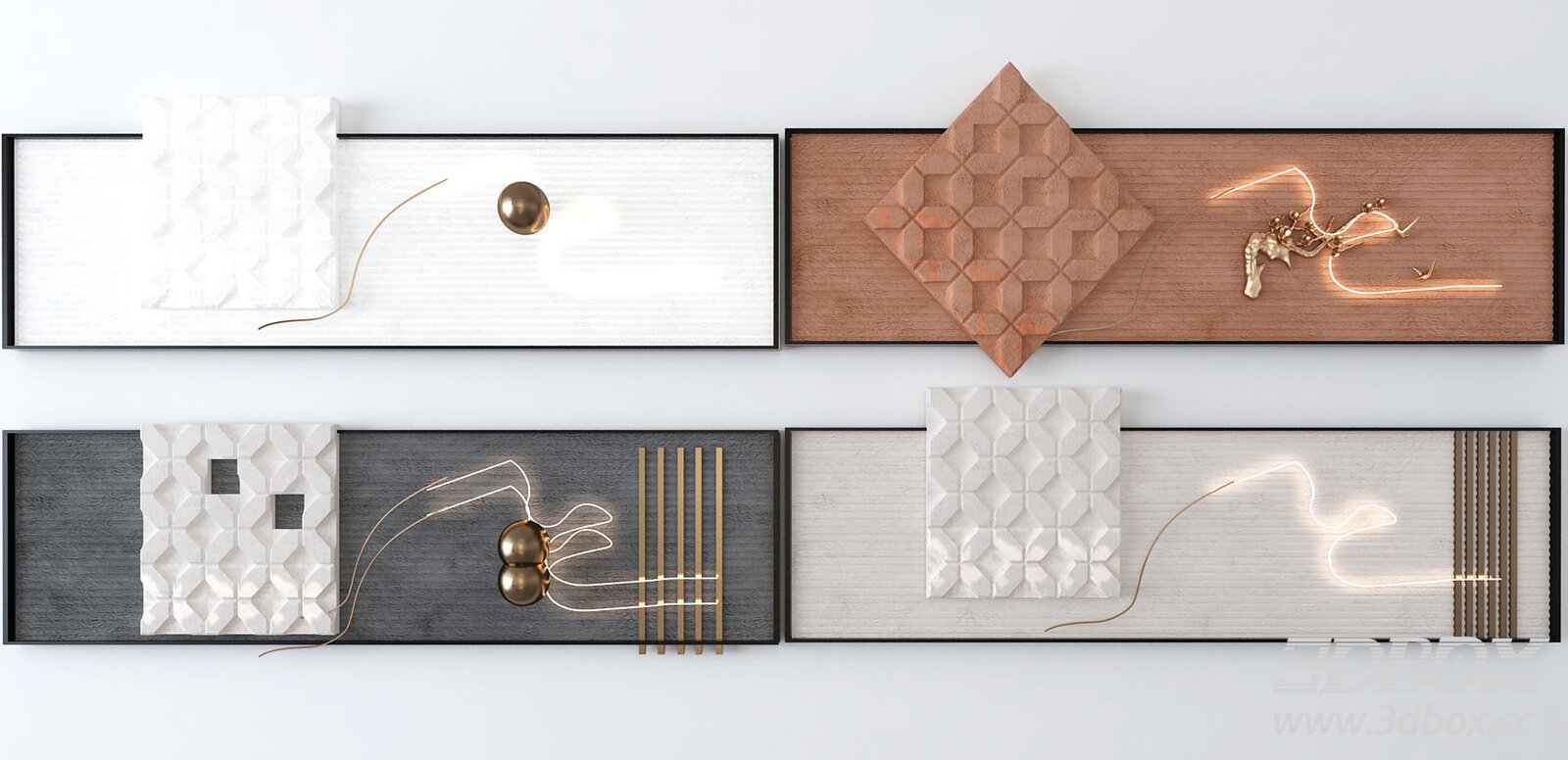 Modern textured decorative wall art set 3D model - thumbnail 1
