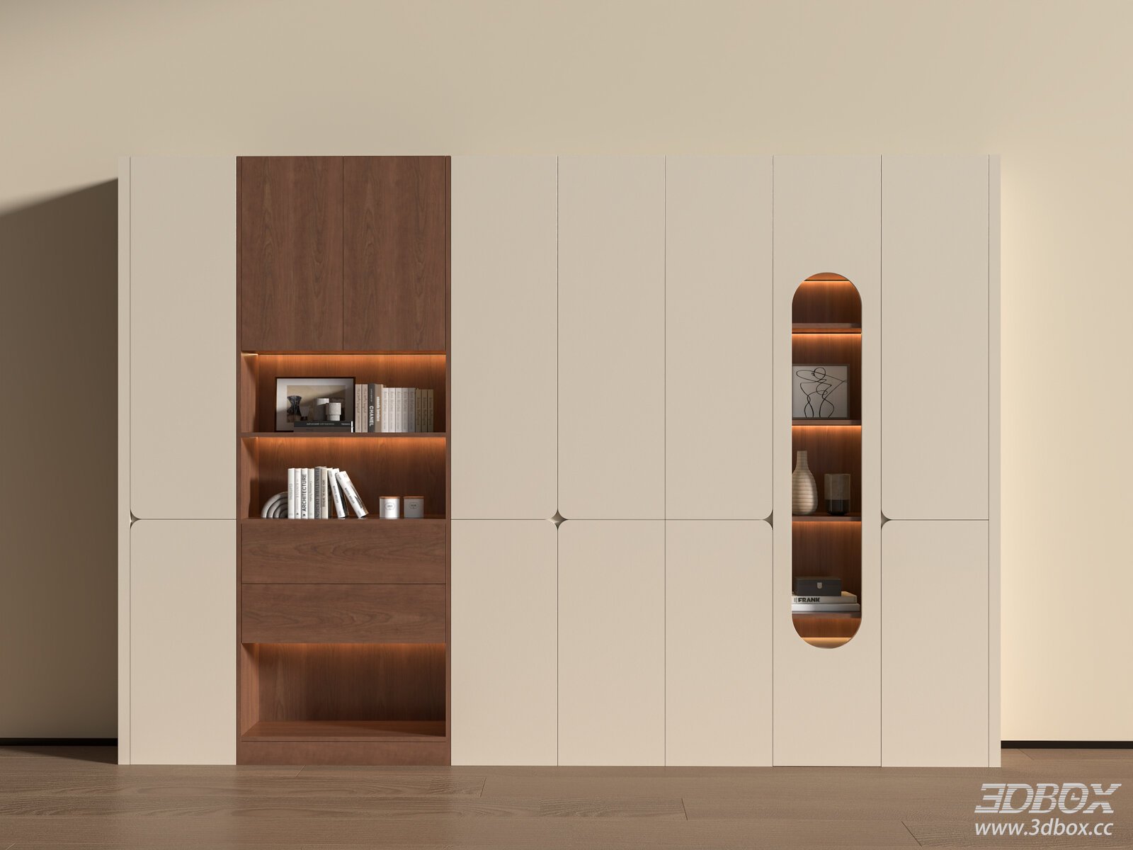 Mid-century Modern Built-in Bookcase Cabinet 3D model - thumbnail 1