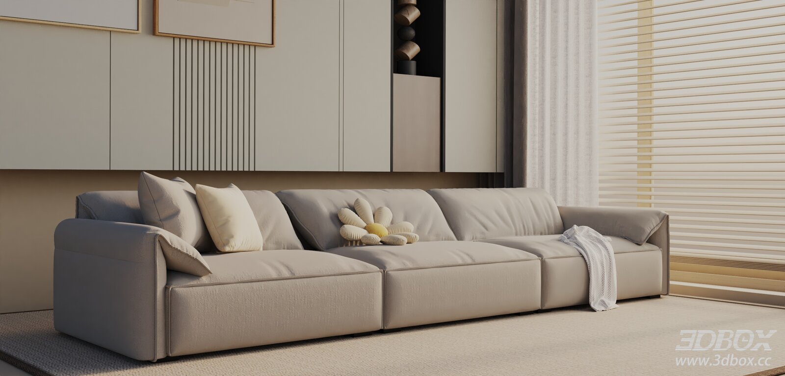 Modern Upholstered Three Seater Sofa 3D model - front view