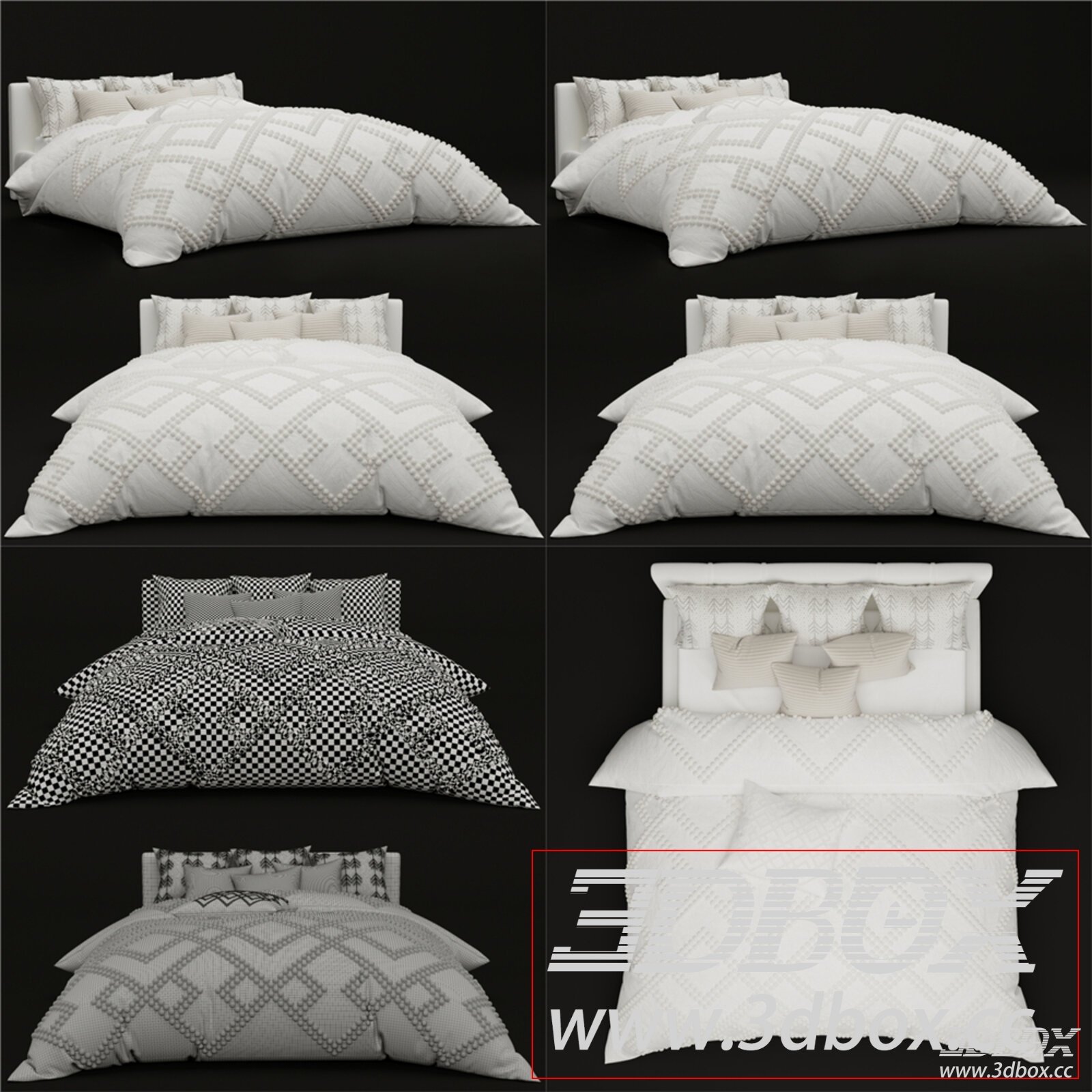 www.3dbox.cc-CR-Bohemian Pearl Embroidery Diamond Pattern Bedding Set 3D model - front view
