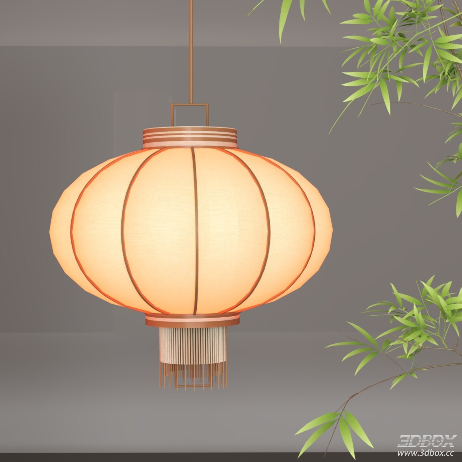 Modern Fabric Lantern Pendant Light 3D model - front view