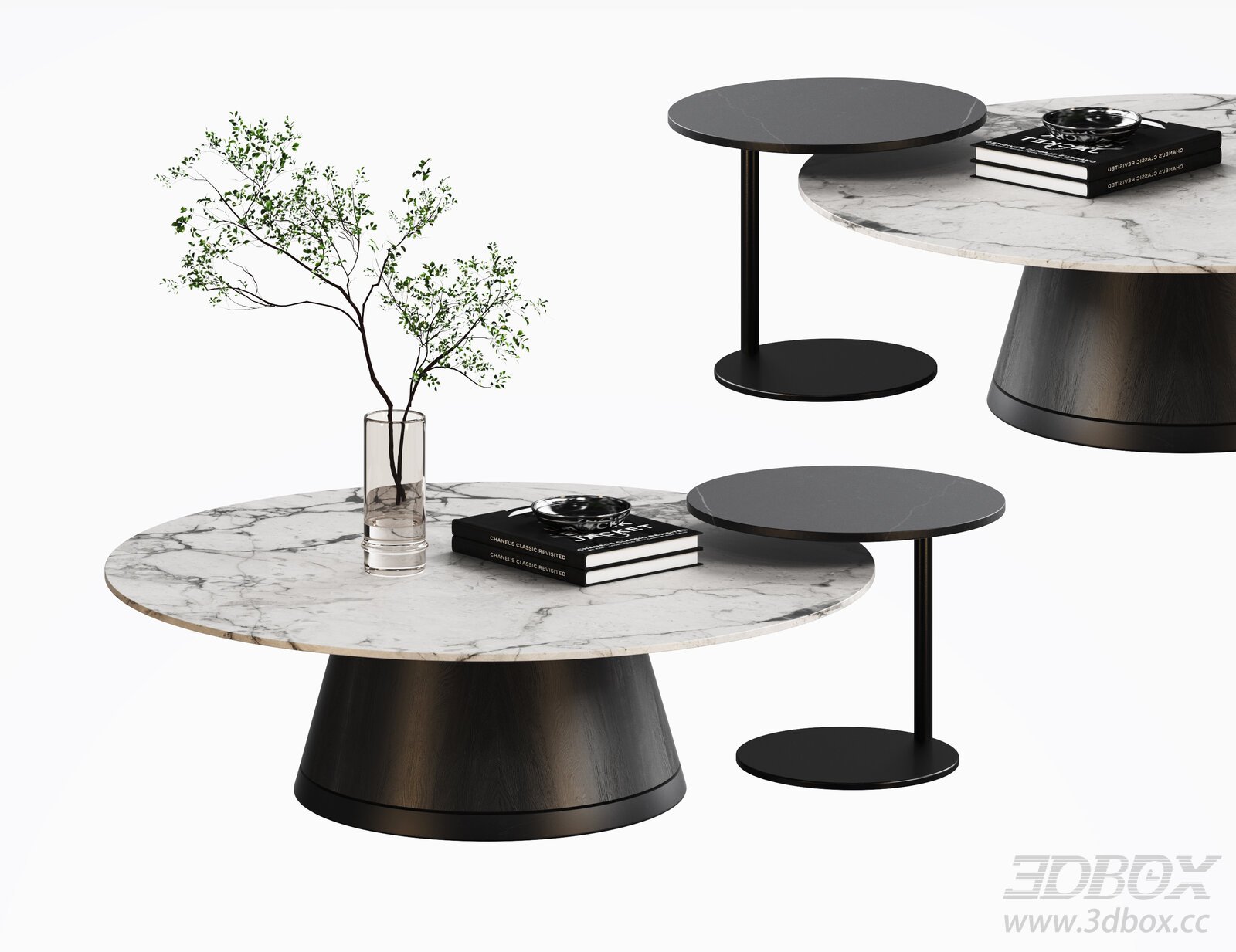 Modern Marble Round Coffee Table Set 3D model - thumbnail 1