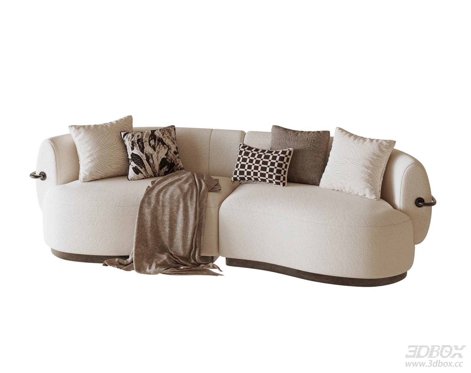 Modern Luxury Curved Fabric Sofa Set with Pillows 3D model - front view