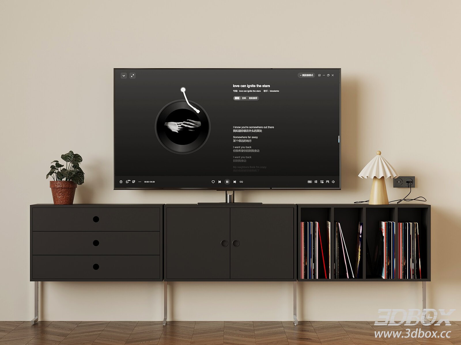 French Retro Style Black TV Cabinet Set 3D model - thumbnail 1