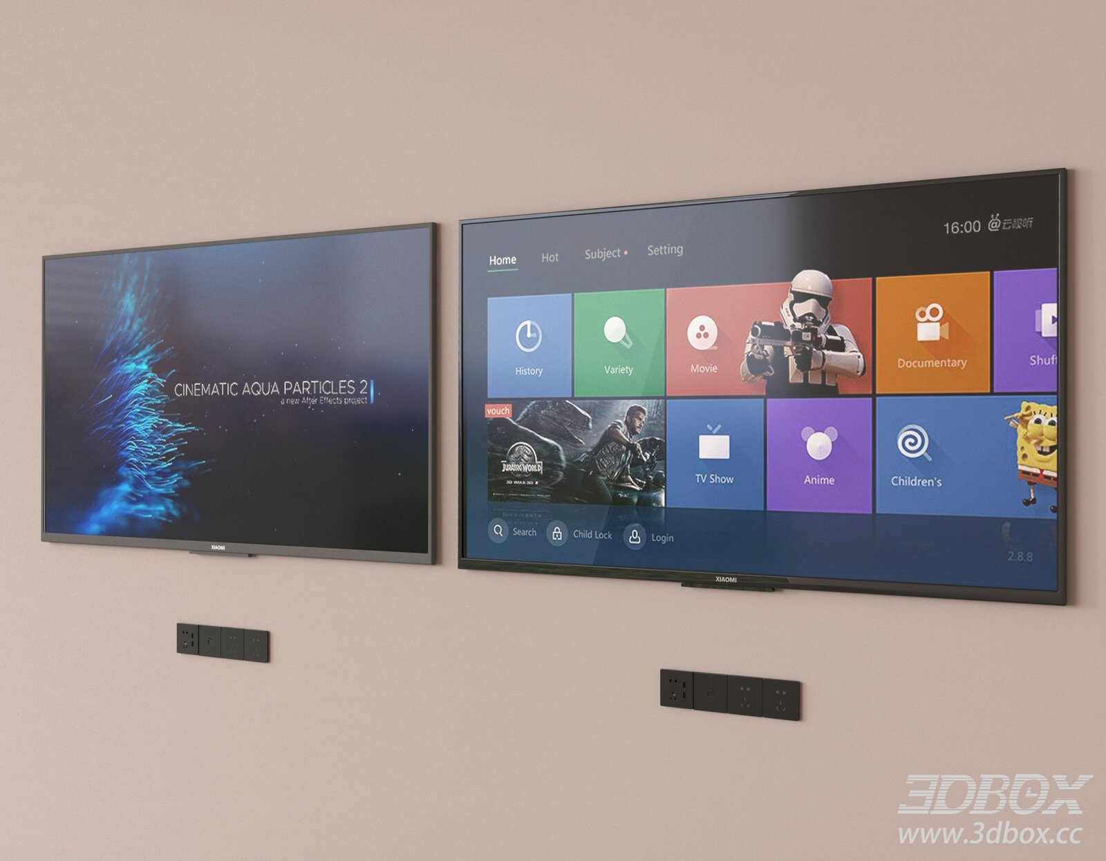 Modern Smart Wall Mounted LCD TV Set 3D model - thumbnail 1