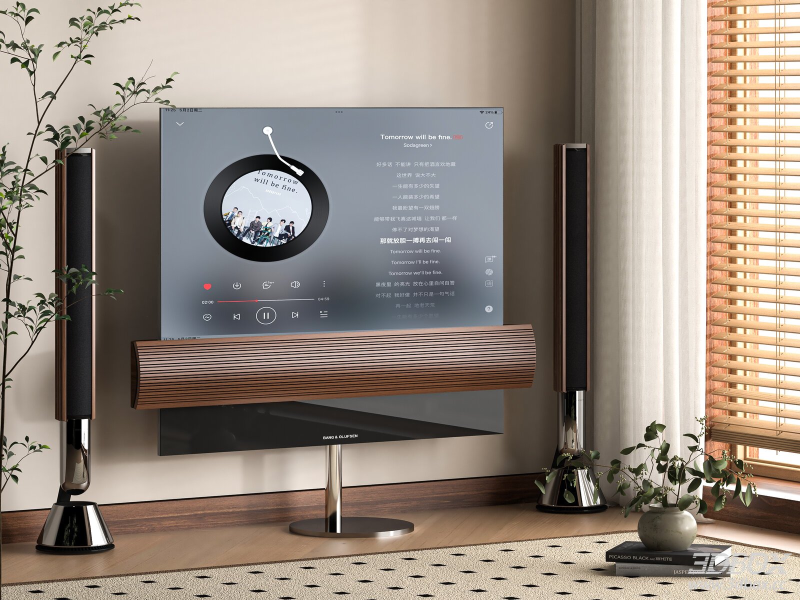 Modern Floor TV Stand with Audio Speaker Home Entertainment Set 3D model - front view