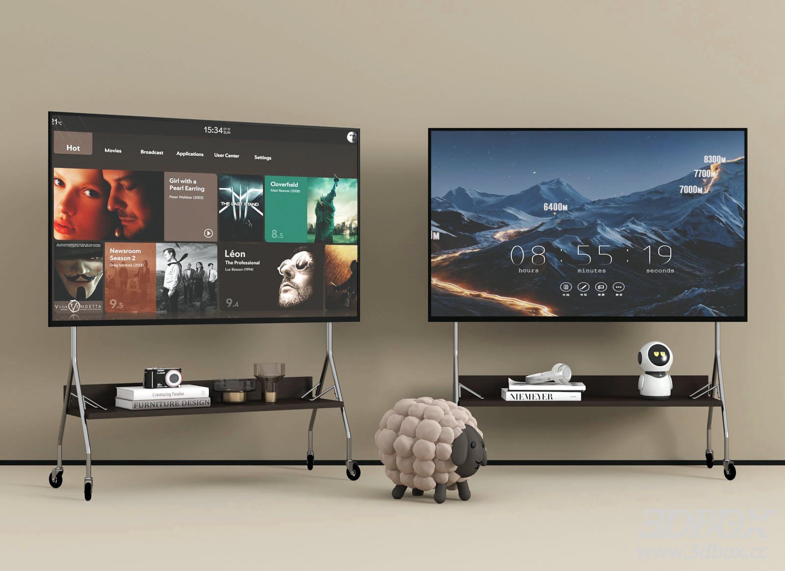 Modern Floor Stand Mobile TV with Shelf Set 3D model - thumbnail 1