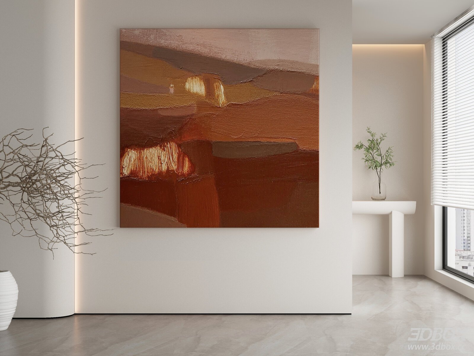 Modern Abstract Terracotta Textured Wall Art Painting 3D model - front view