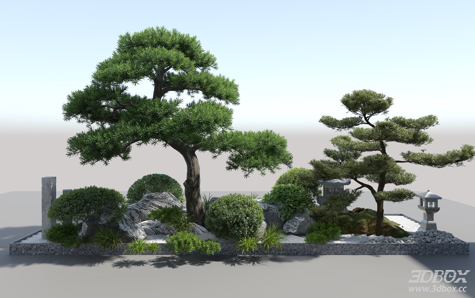 New Chinese Style Zen Landscape Garden Scene 3D model - front view