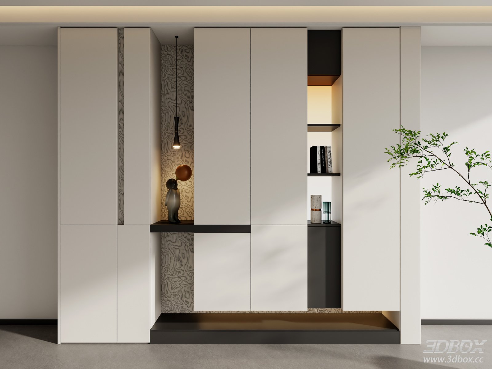 Modern Minimalist Hallway Entry Shoe Display Cabinet 3D model - front view