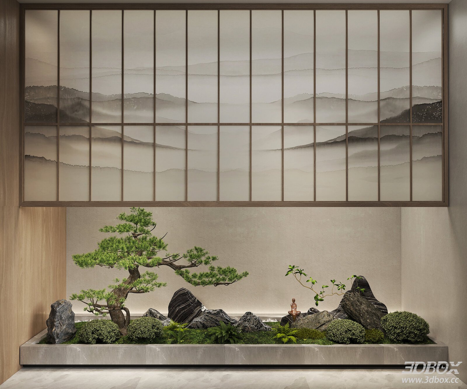 New Chinese Style Zen Interior Landscape Scene 3D model - front view