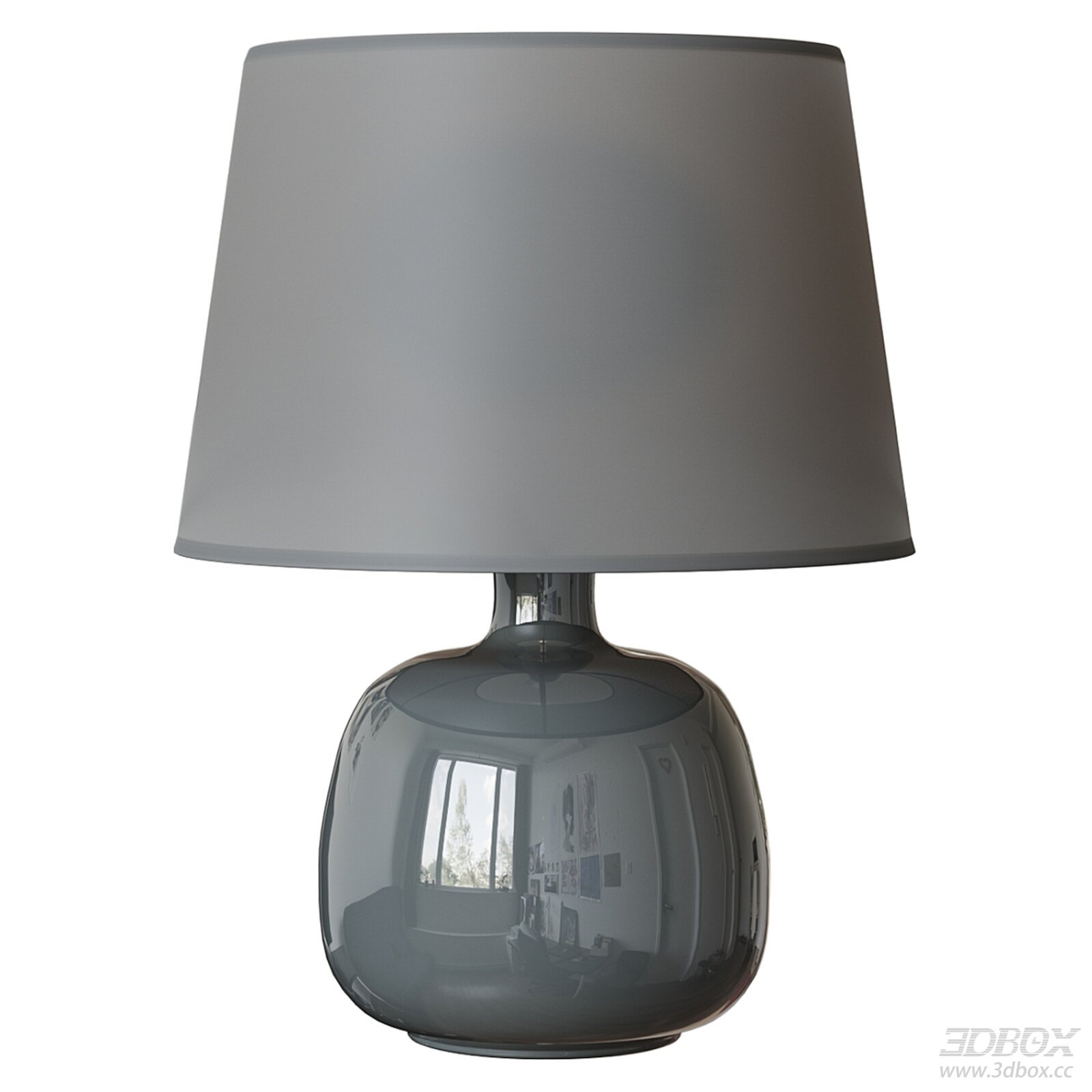 Modern Gray Glass Base Table Lamp with Fabric Shade 3D model - front view