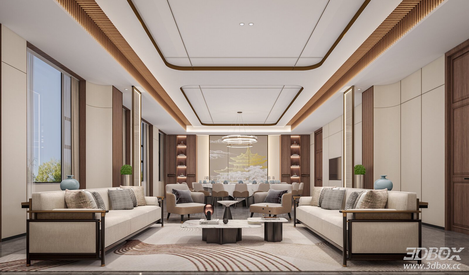 Modern New Chinese Style Private Dining Room Suite 3D model - front view
