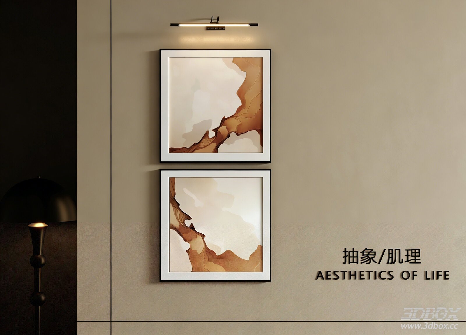 Modern Minimalist Abstract Texture Art Painting Set 3D model - front view