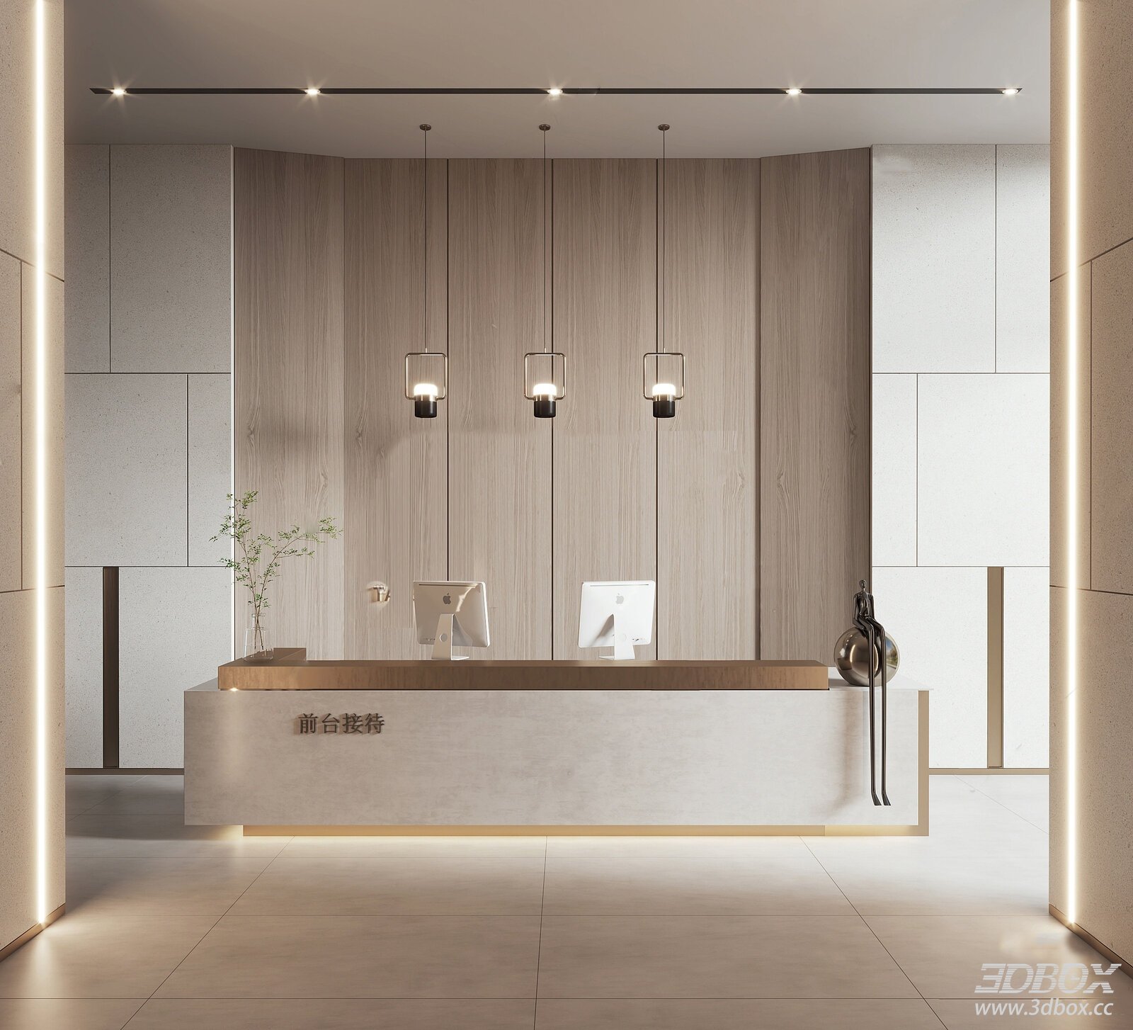 Modern Office Reception Lobby Scene 3D model - front view