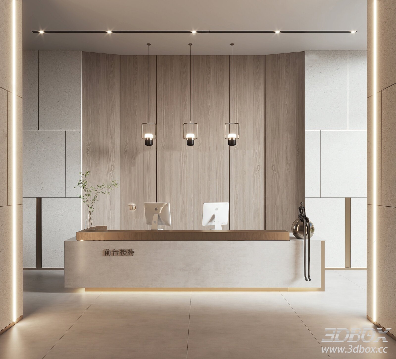 Modern Office Reception Lobby Scene 3D model - thumbnail 1