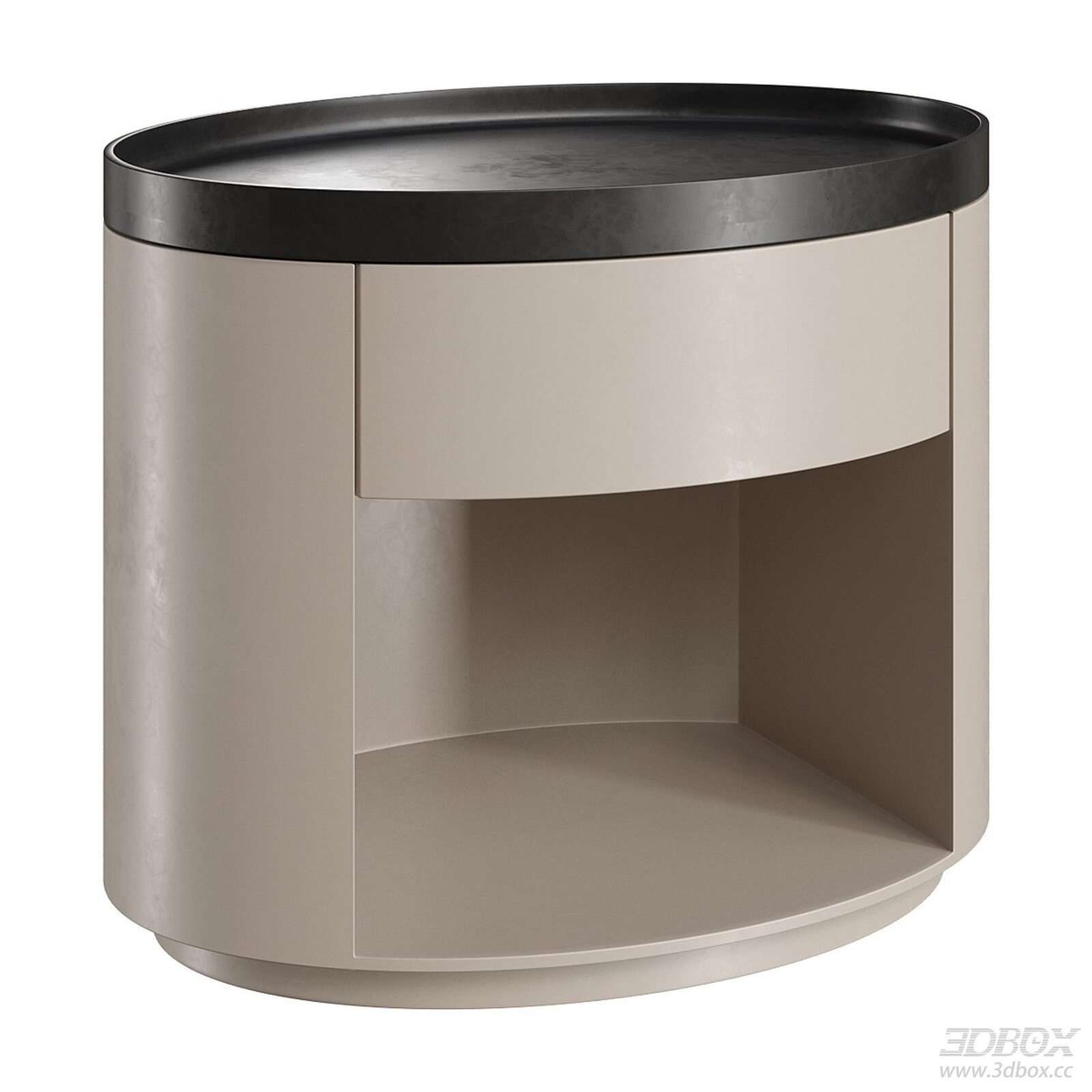 Modern Round Side Table with Marble Top and Storage Drawer 3D model - front view