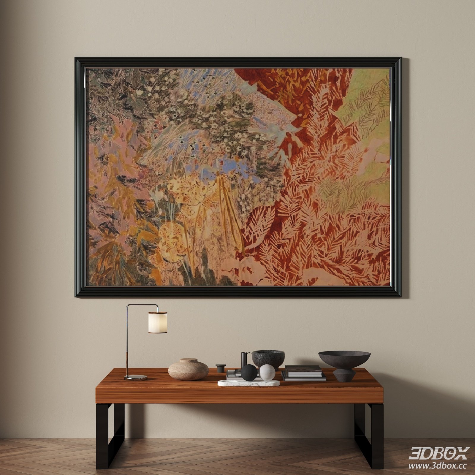 Abstract Vintage Wabi Sabi Framed Wall Art Painting 3D model - front view