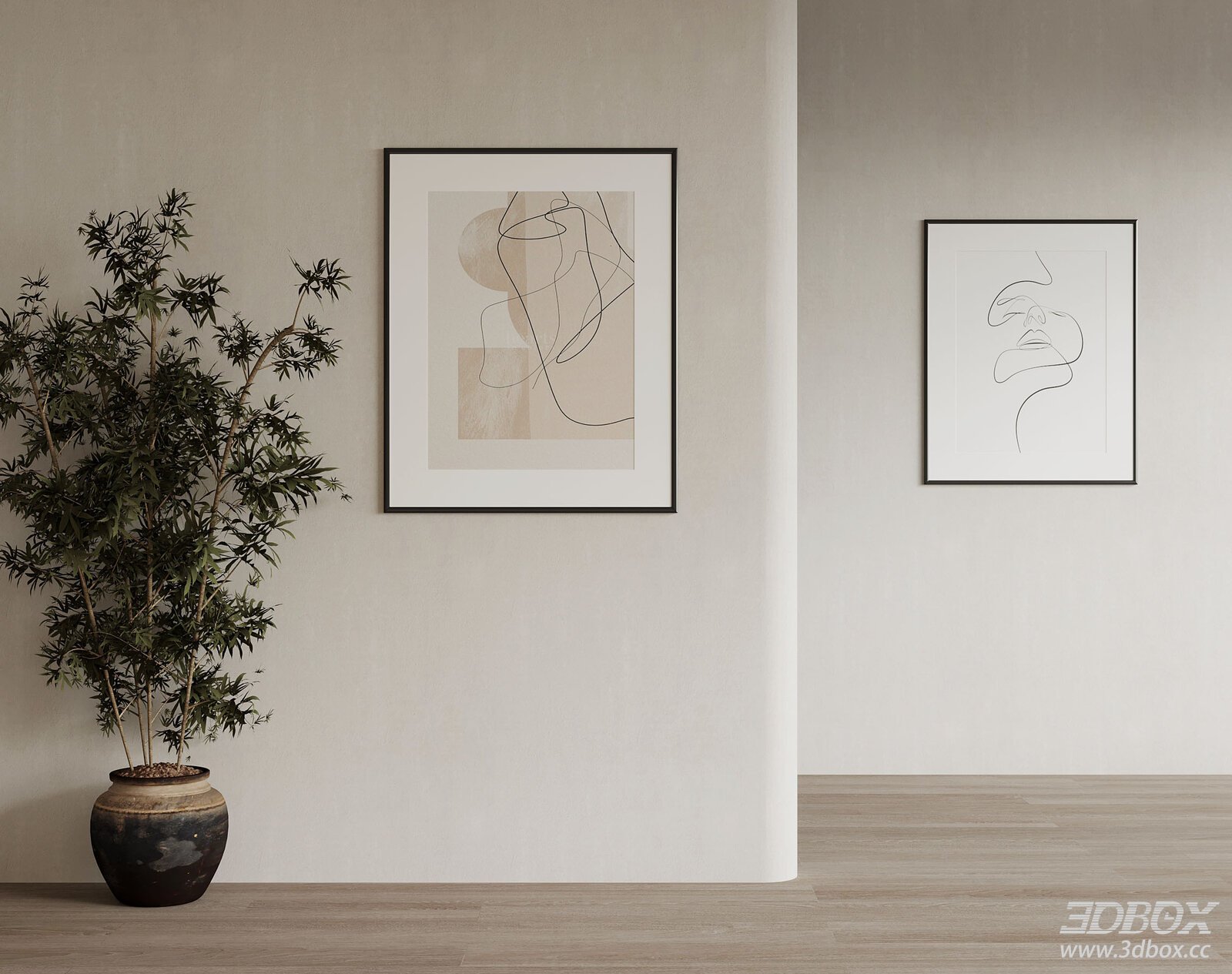 Modern Minimalist Abstract Line Wall Art Frames 3D model - front view