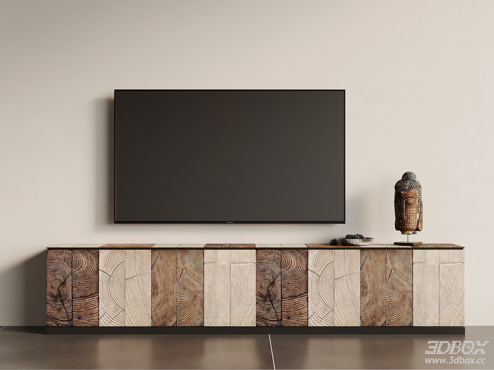 Wabi Sabi Style Carved Wooden TV Cabinet 3D model - front view