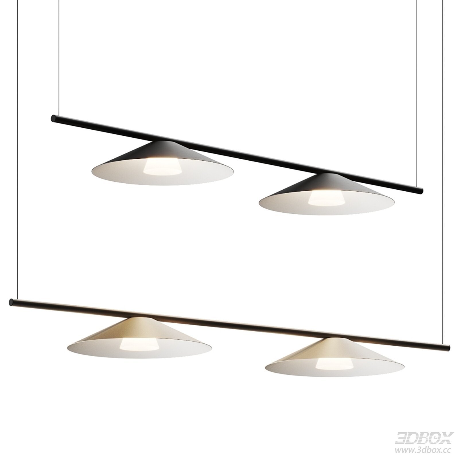 Modern Linear Conical Shade Ceiling Pendant Lamp 3D model - front view