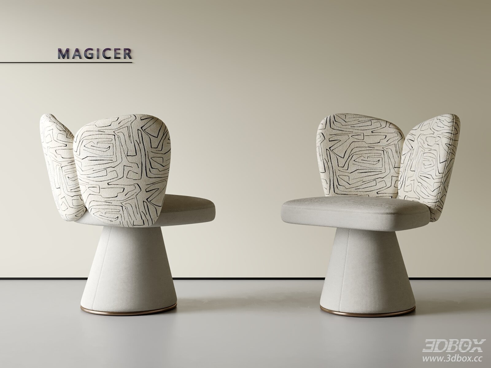 Modern Abstract Pattern Fabric Upholstered Armchair Set 3D model - front view