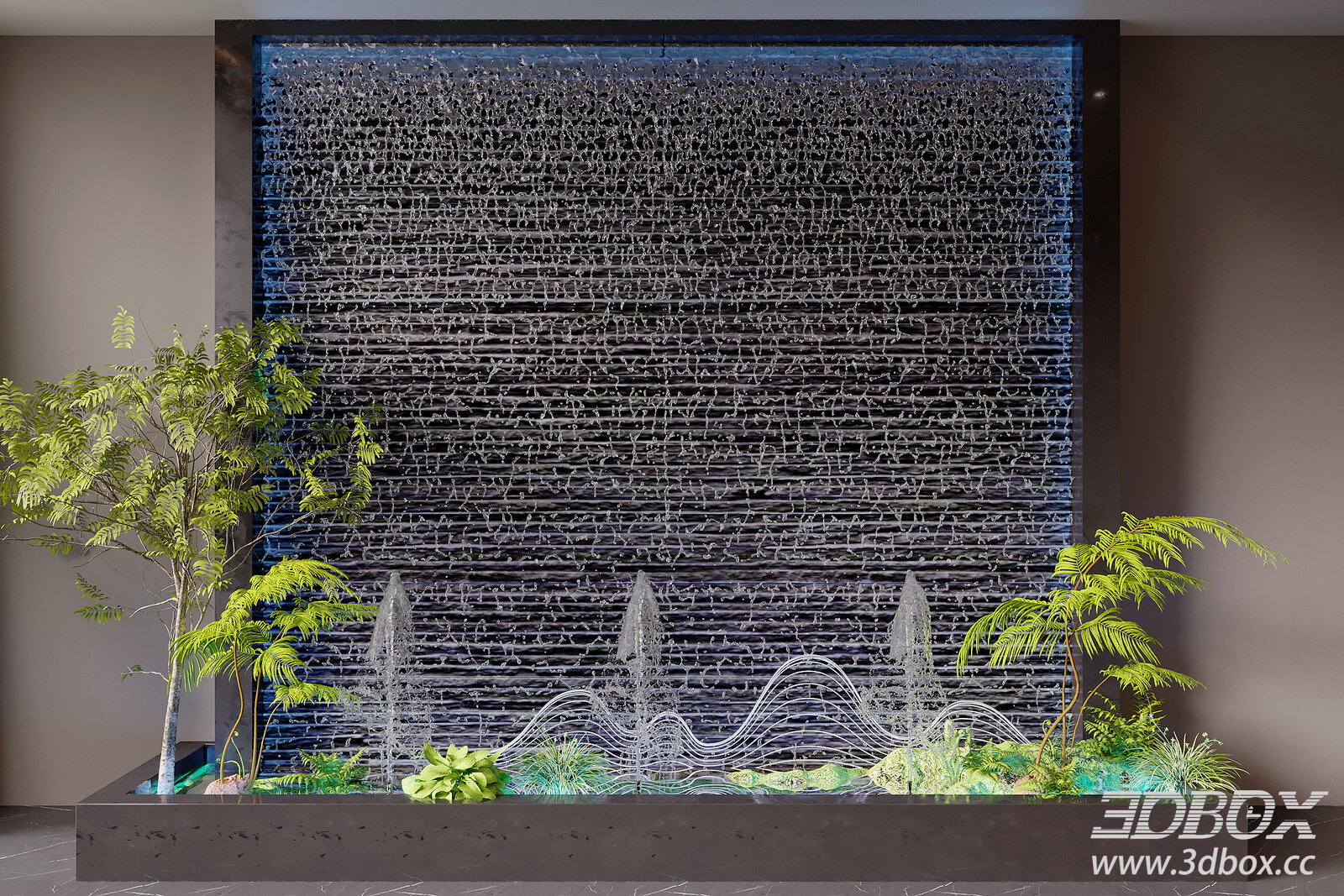 Modern Indoor Water Wall Fountain Landscape 3D model - thumbnail 1