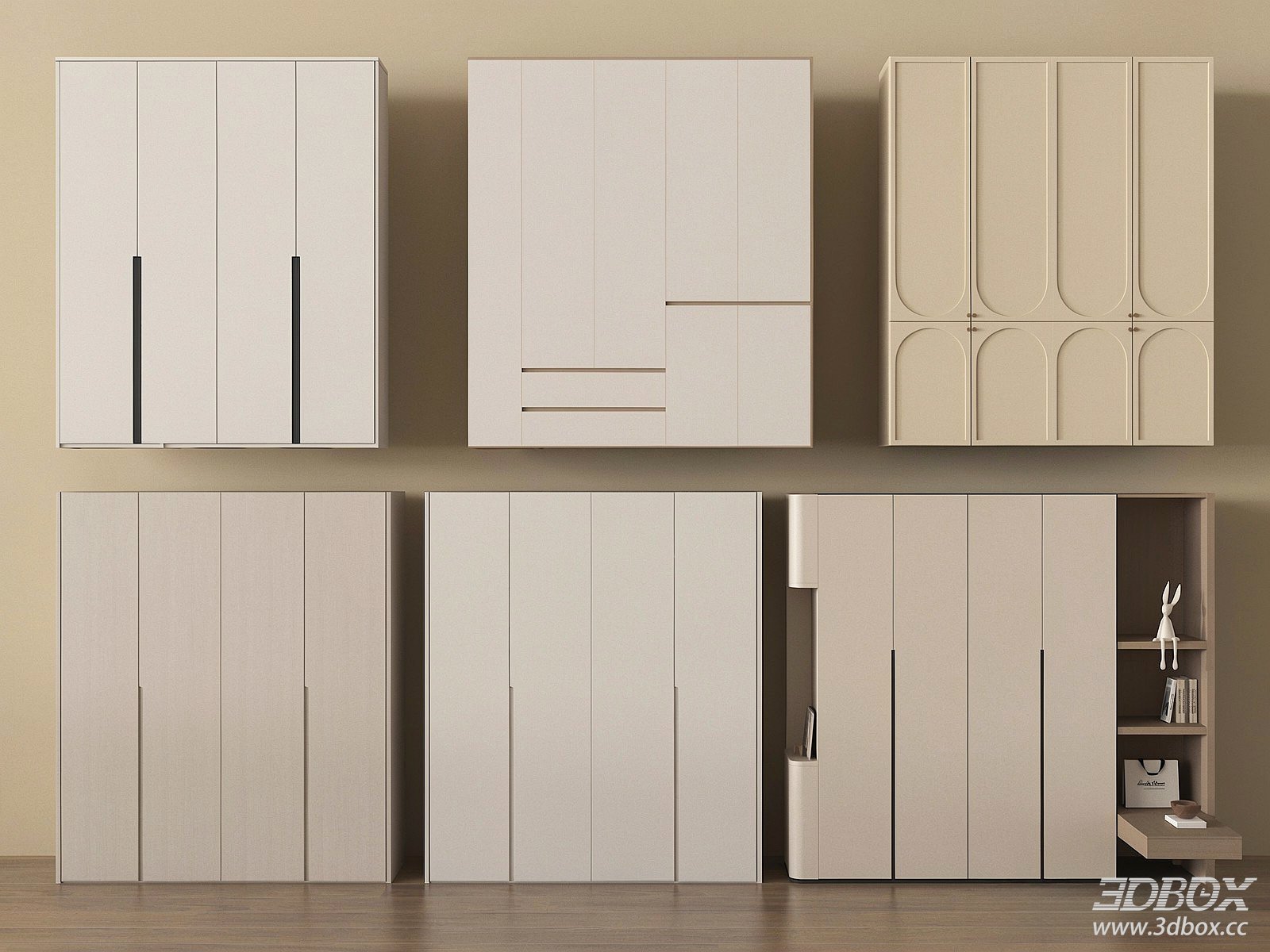 Modern Handleless Wardrobe Set Minimalist Storage Cabinets 3D model - front view