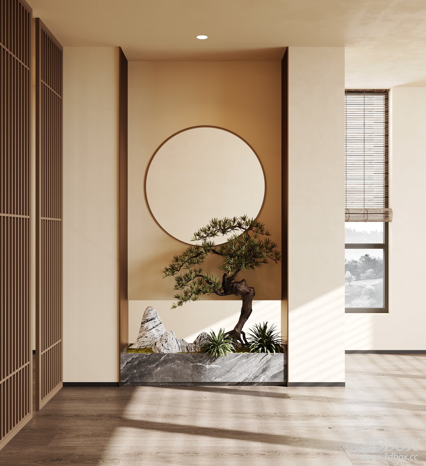 Modern New Chinese Style Hallway Interior Scene 3D model - front view