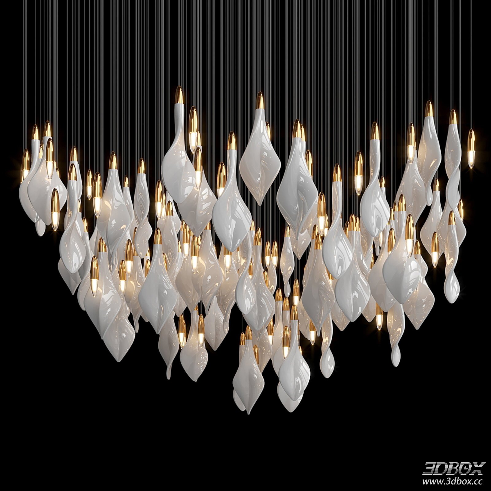 Modern Luxury Artistic White Ceramic Gold Ceiling Chandelier 3D model - front view