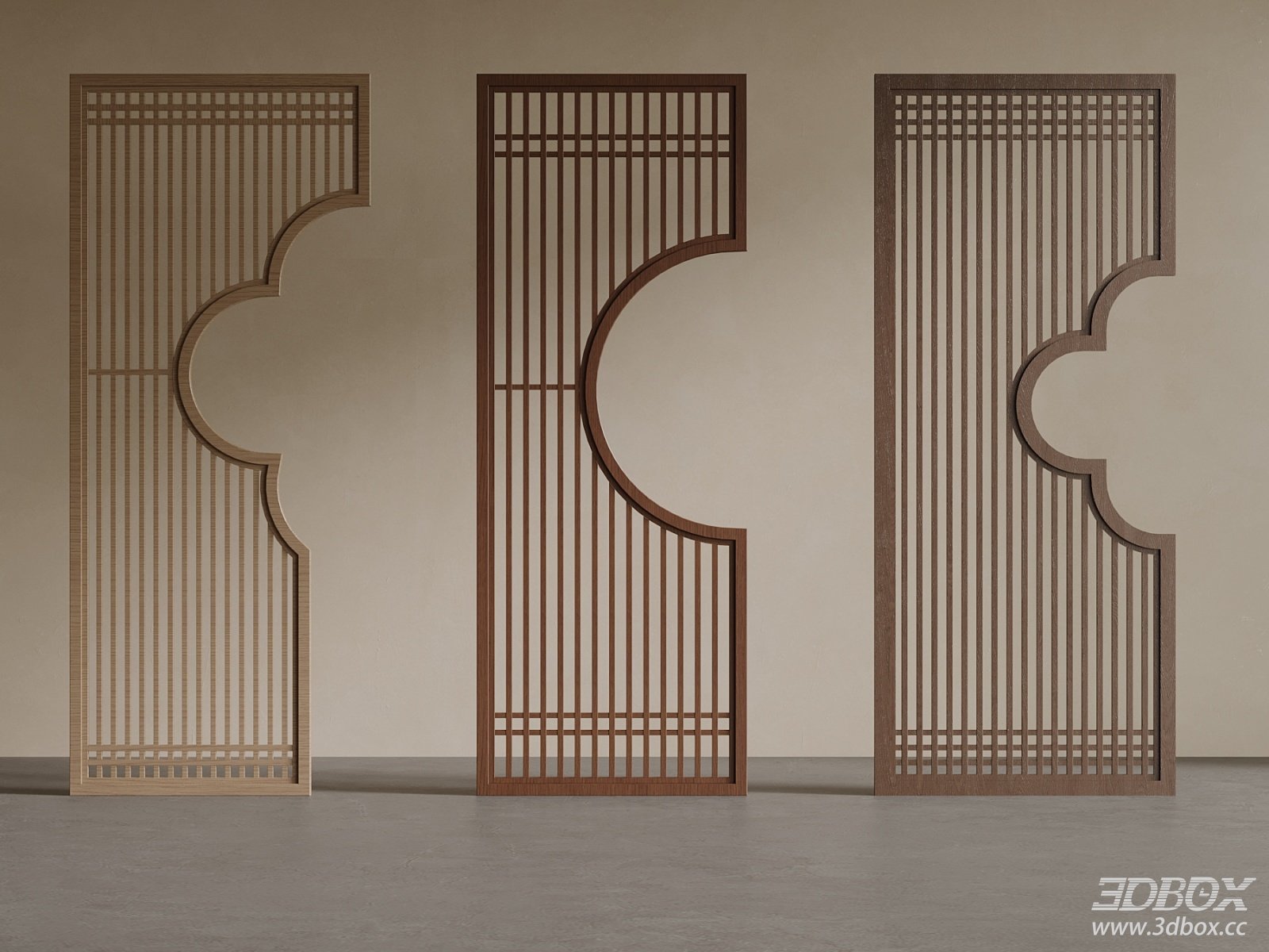 New Chinese Style Wooden Lattice Partition Screen Set 3D model - front view