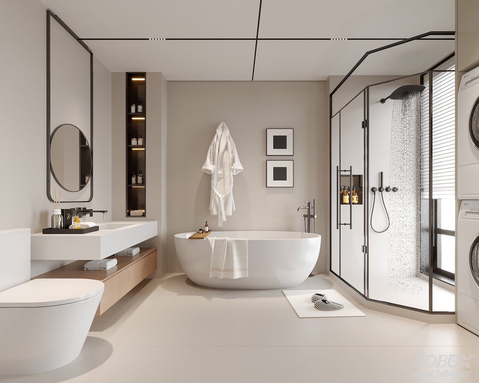 Modern Minimalist Villa Bathroom Interior Scene 3D model - front view