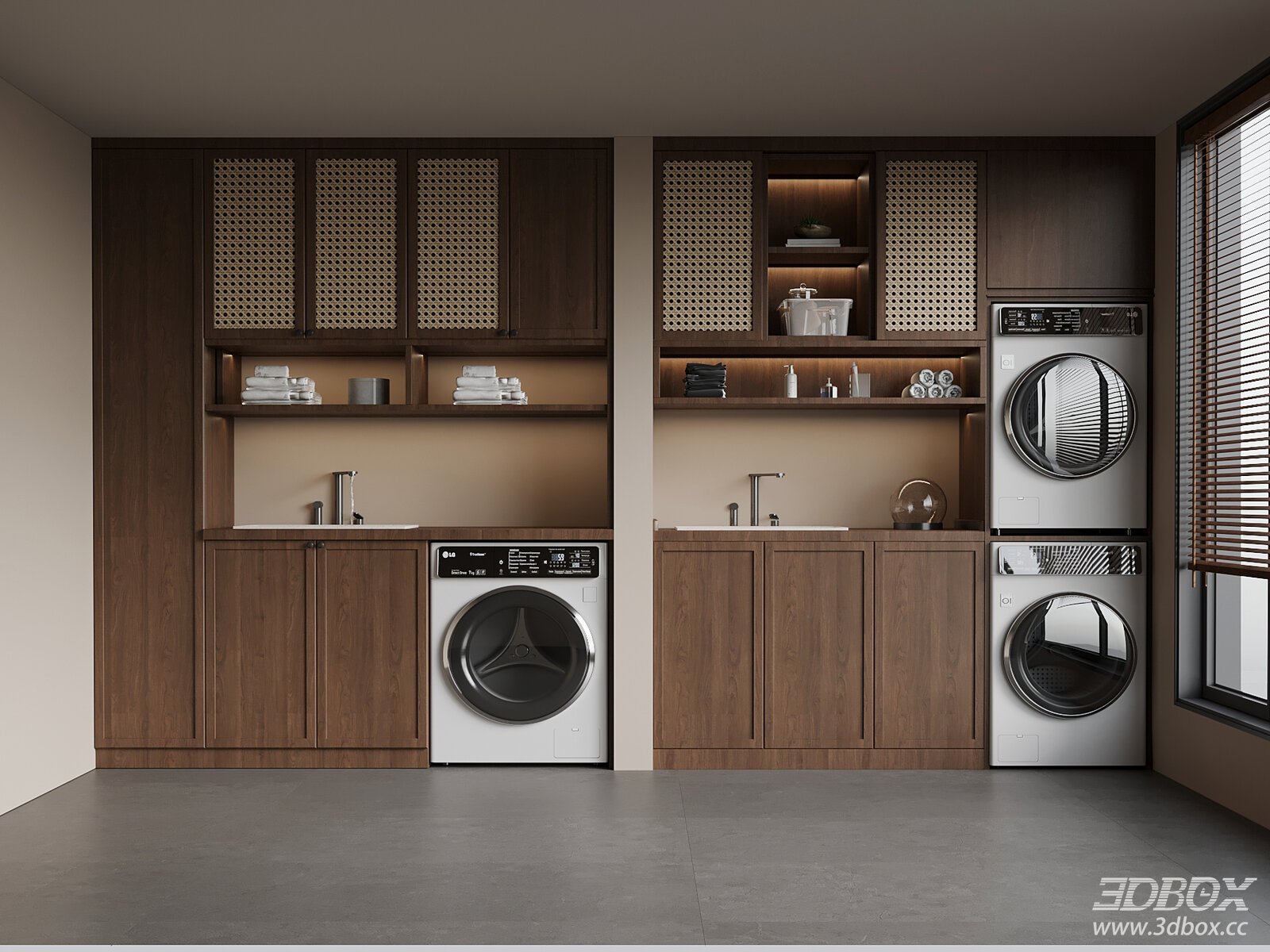 Mid Century Style Laundry Room with Washing Cabinets 3D model - front view