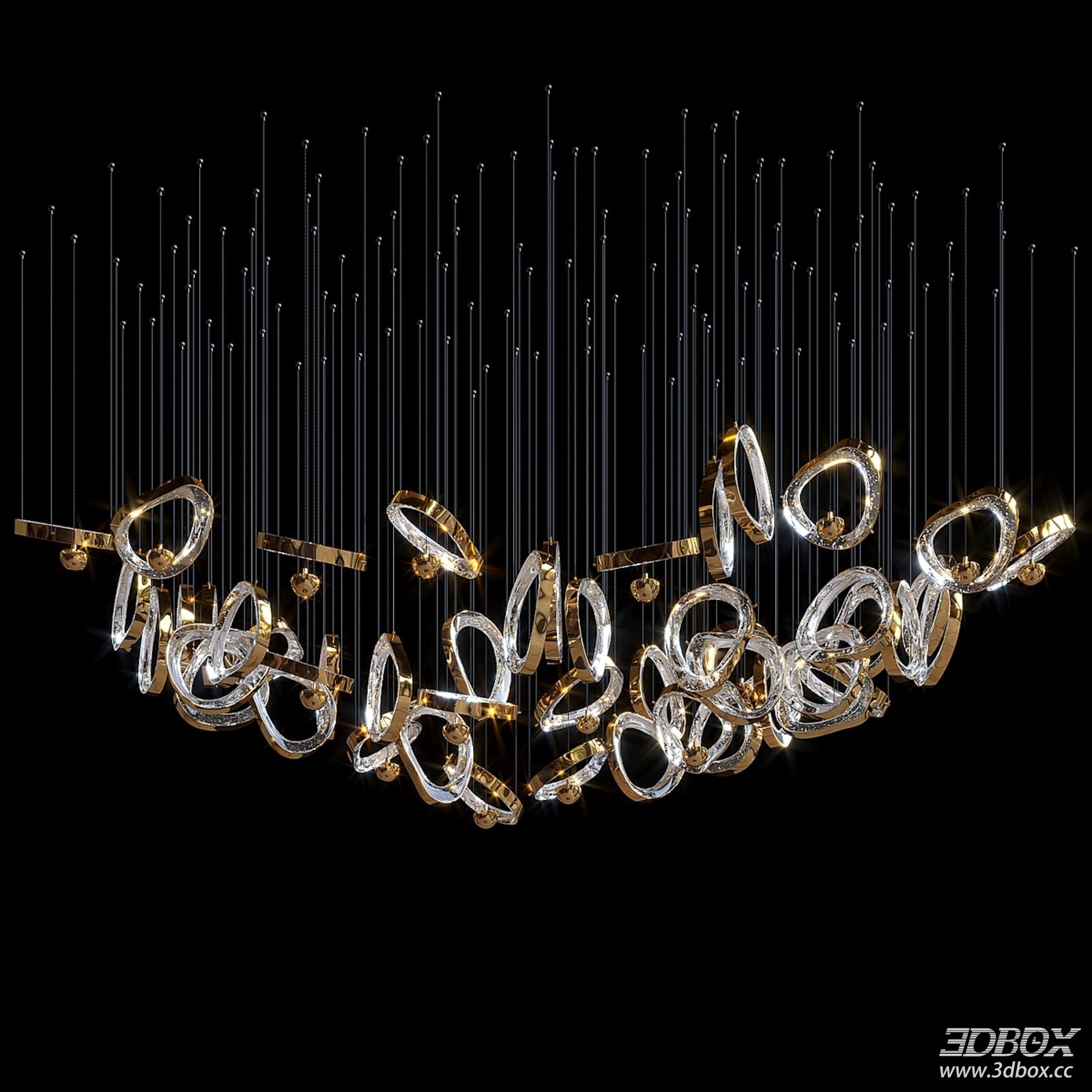 Modern Luxury Gold Crystal Ring Ceiling Chandelier 3D model - front view