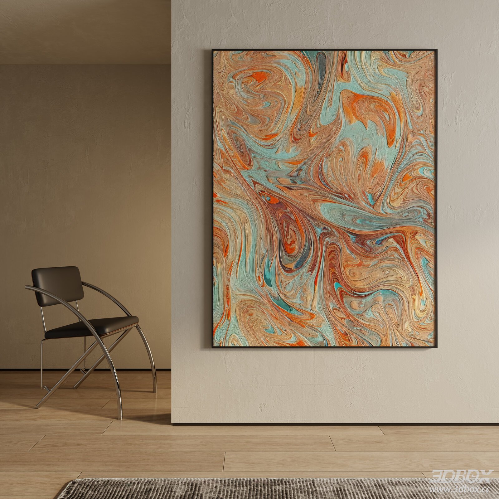 Modern Italian Style Abstract Framed Wall Art 3D model - front view