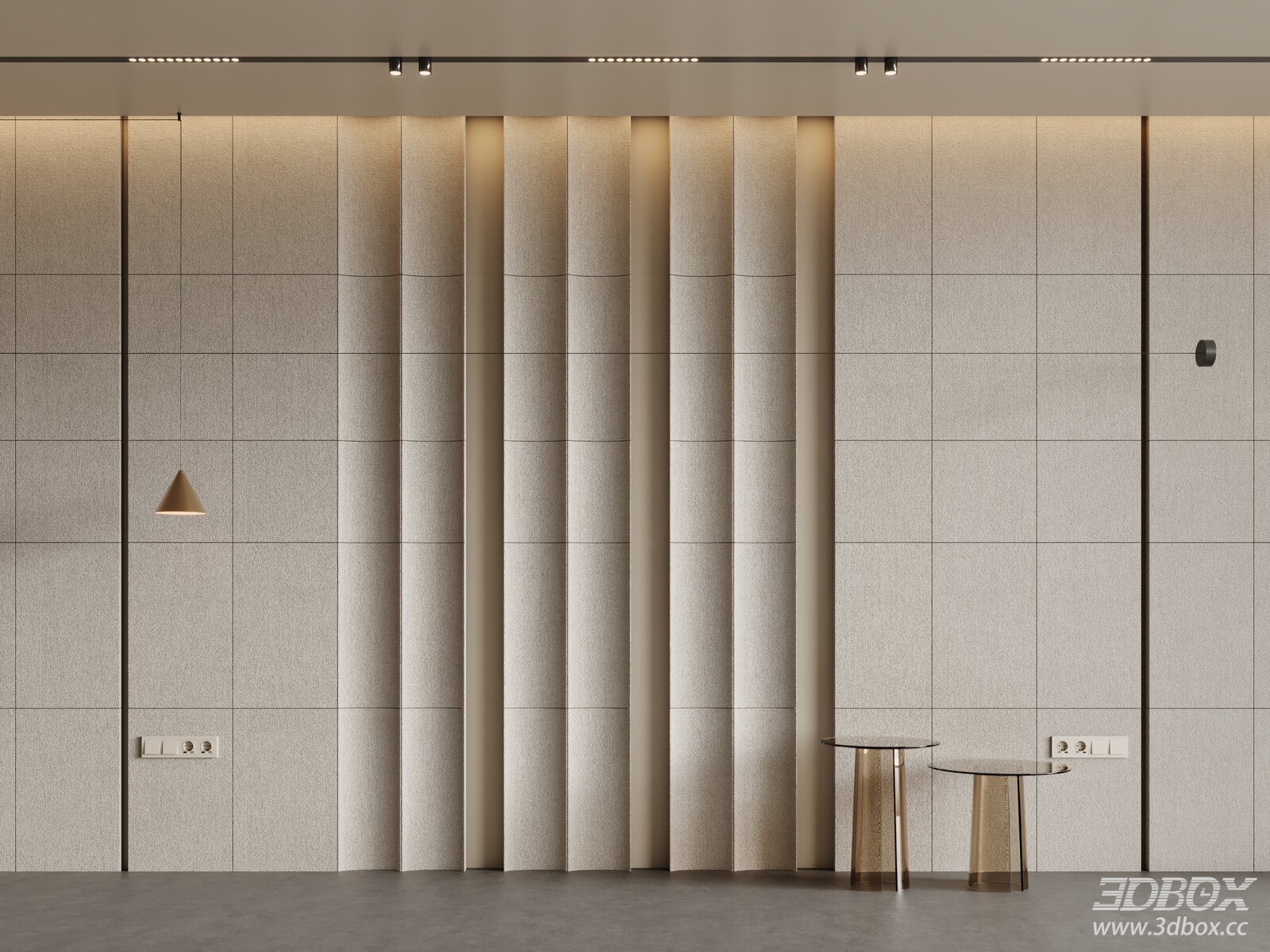 Modern Fluted Fabric Textured Bedroom Accent Wall Panel 3D model - front view