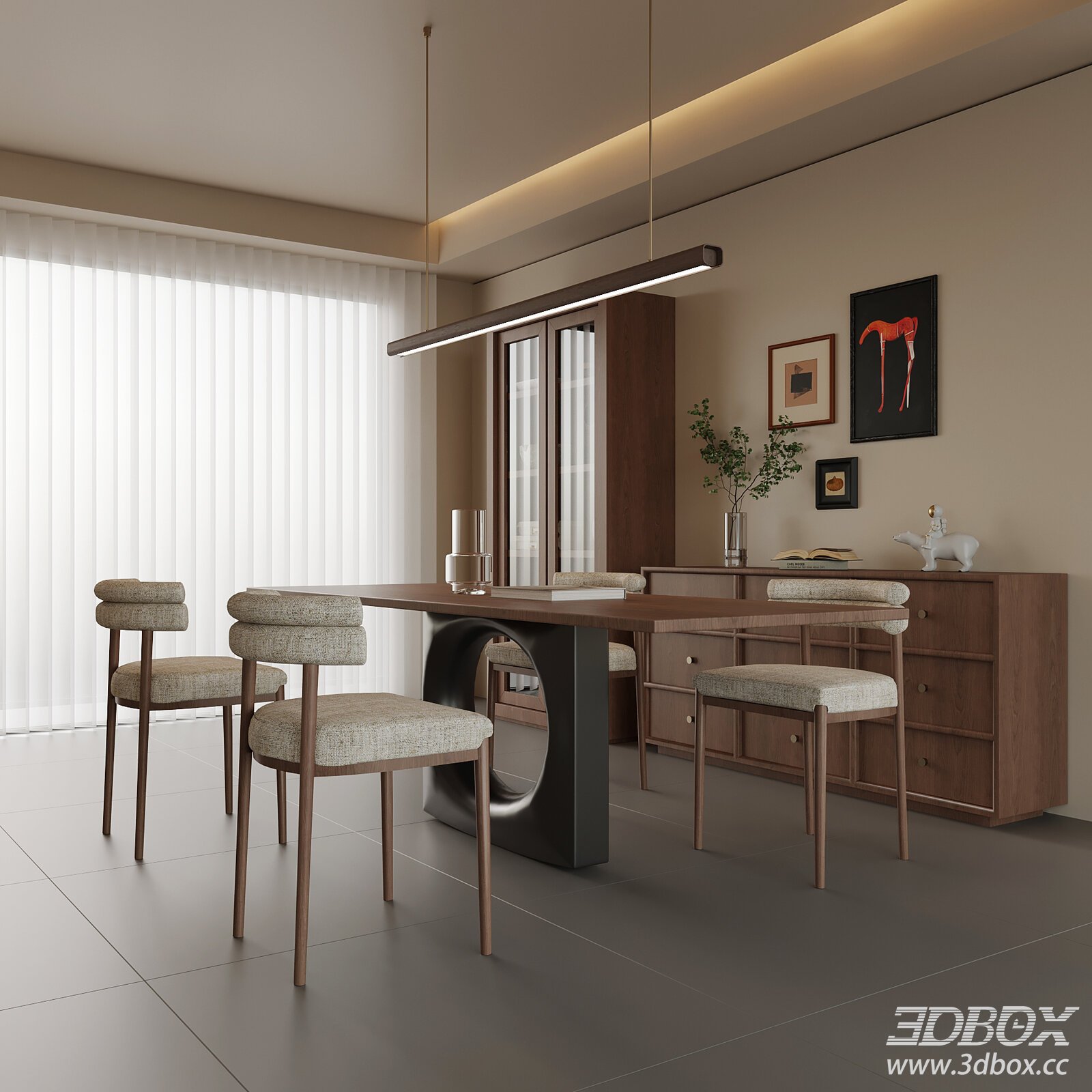 Mid Century Modern Walnut Dining Room Set 3D model - thumbnail 1