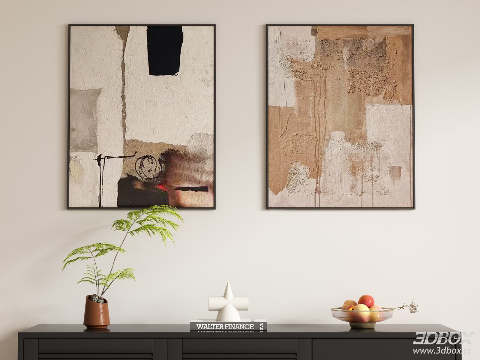 Wabi Sabi Style Abstract Framed Wall Art Set 3D model - front view