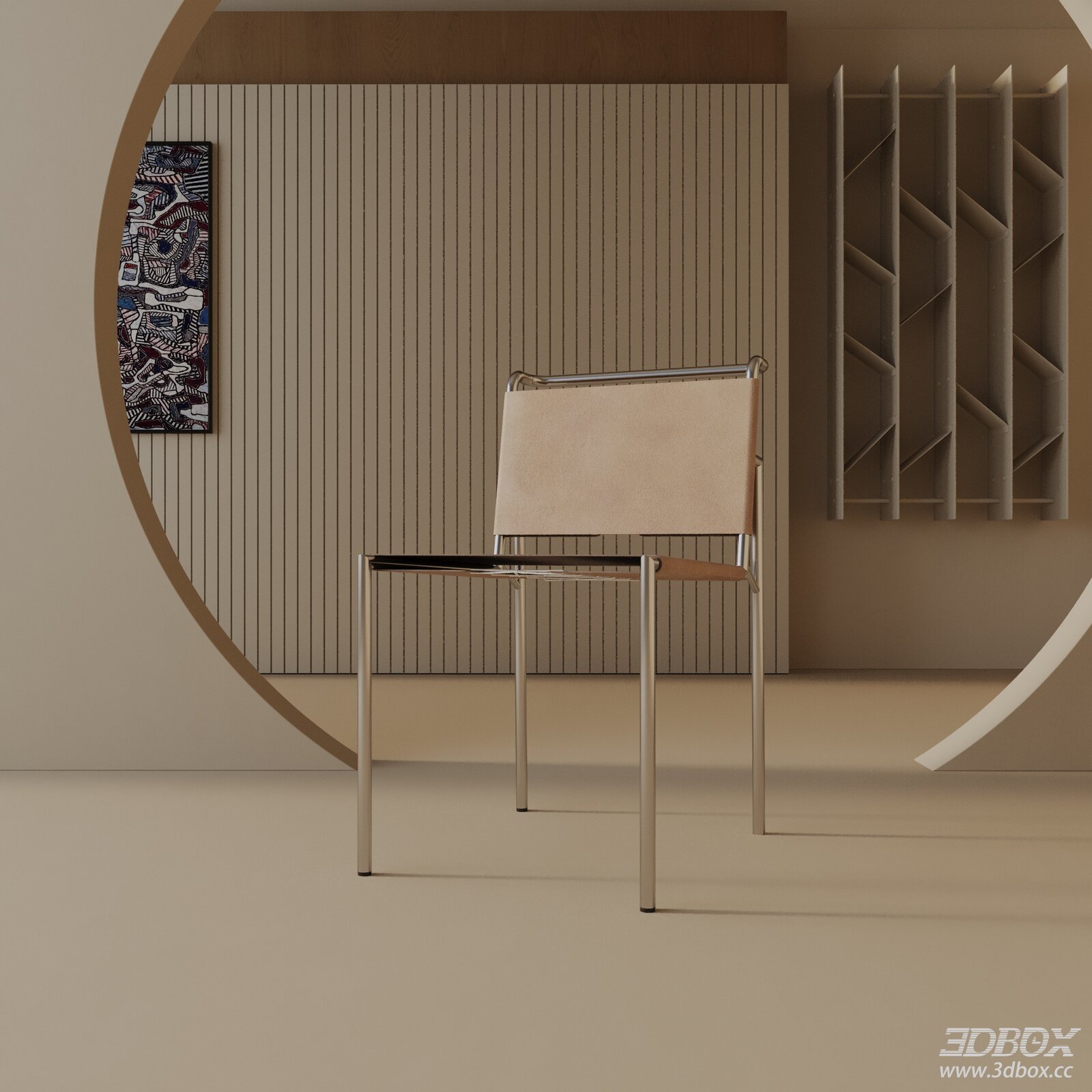 Modern Minimalist Metal Frame Dining Chair 3D model - front view