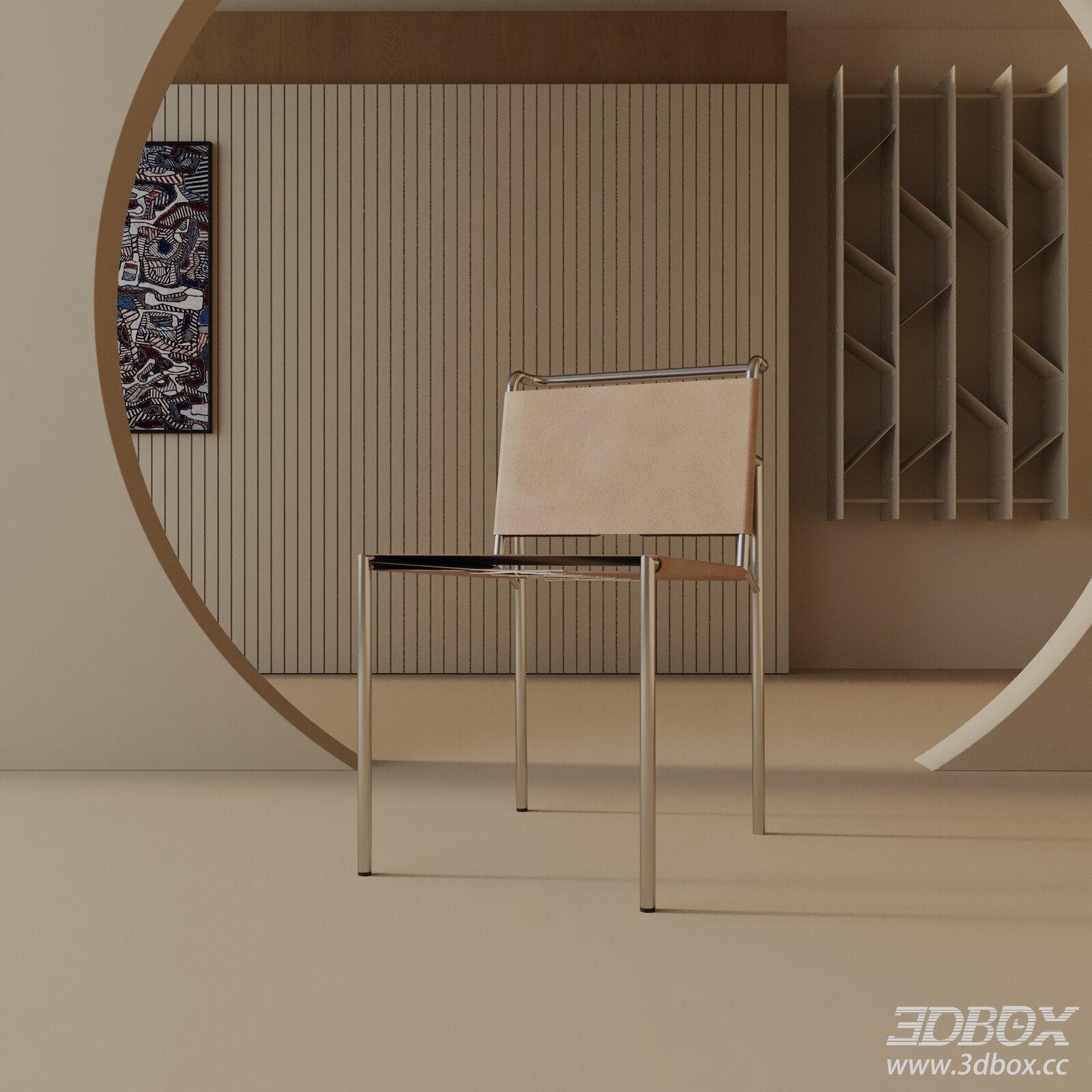 Modern Minimalist Metal Frame Dining Chair 3D model - thumbnail 1
