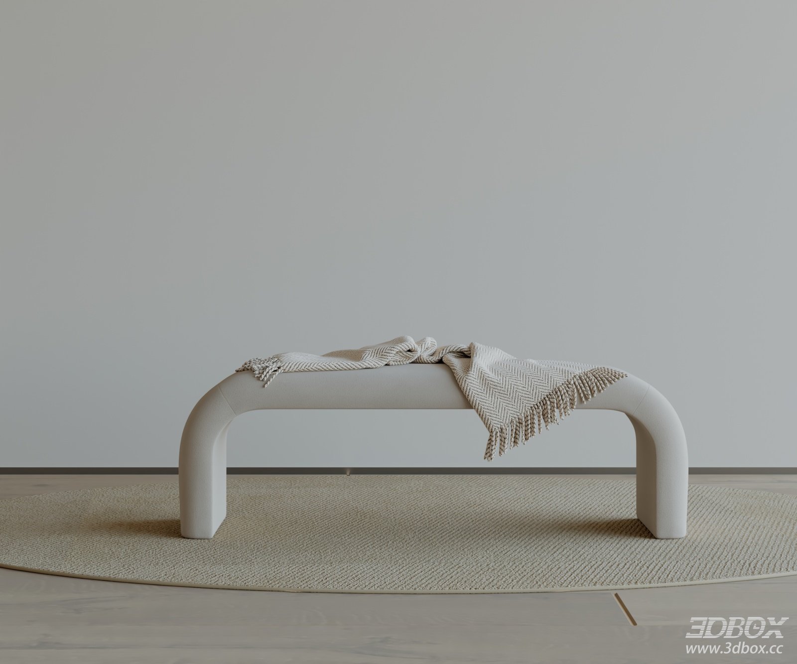 Modern Upholstered Entryway Bench with Throw Blanket 3D model - front view