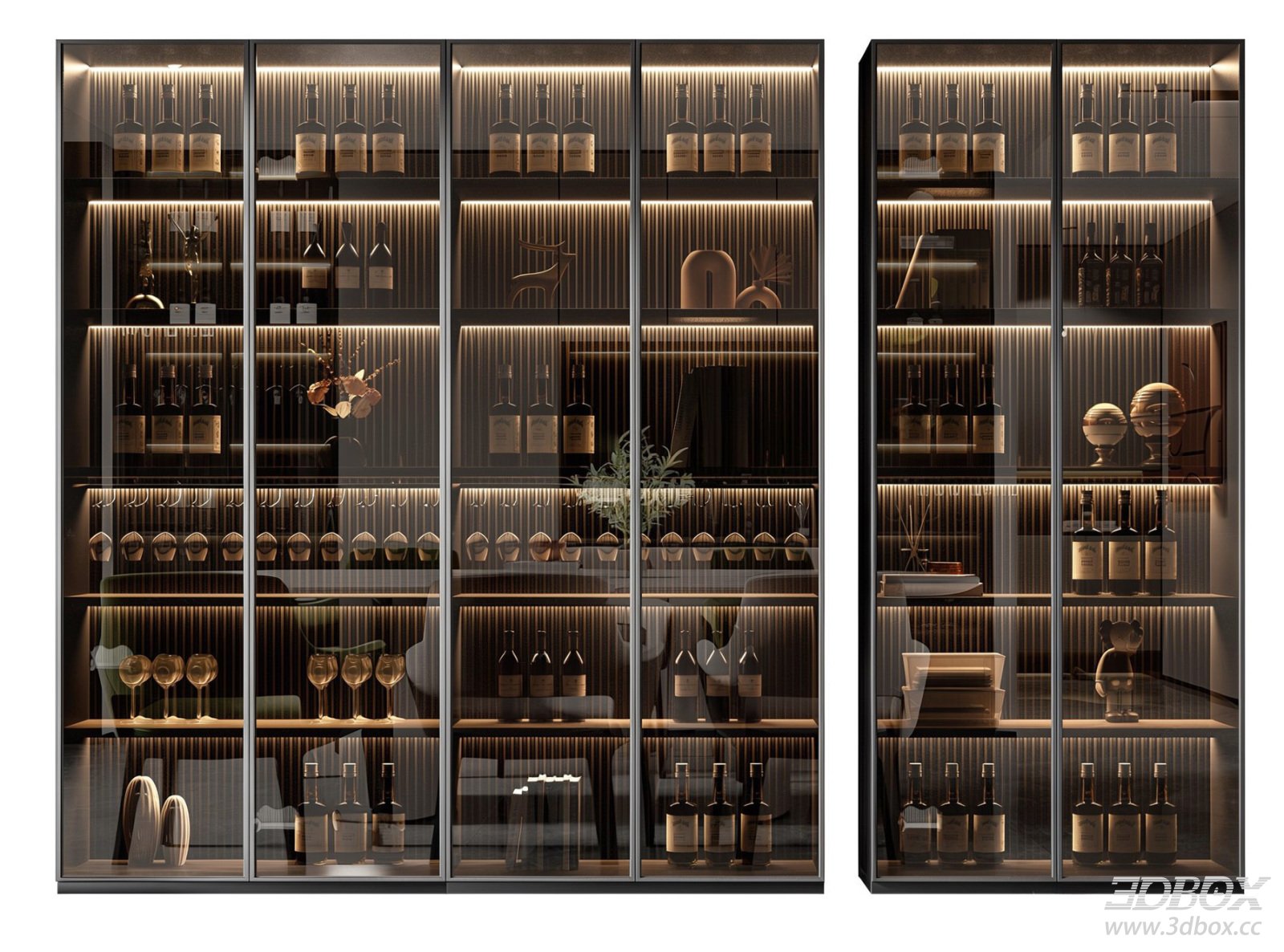 Modern Luxury Glass Door Wine Cabinet with Built-in Lighting 3D model - front view