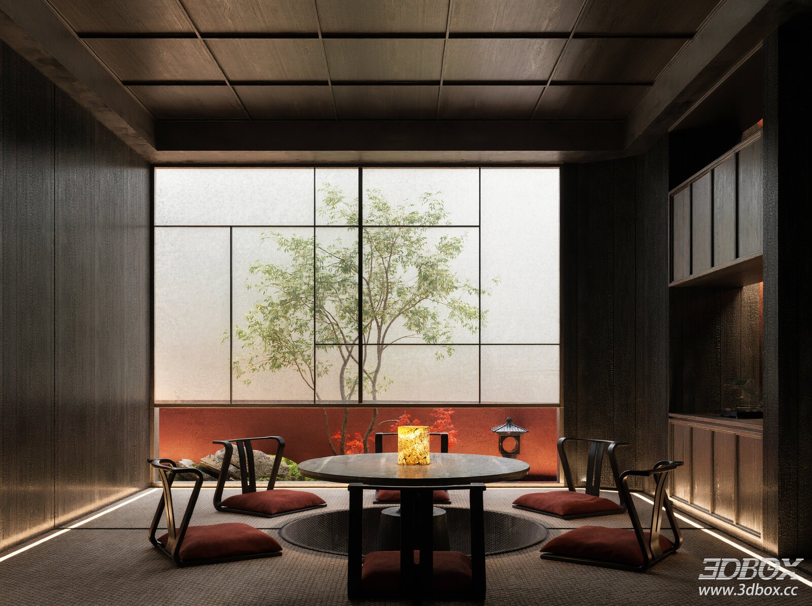 Japanese Style Private Dining Booth Zen Restaurant Interior 3D model - front view