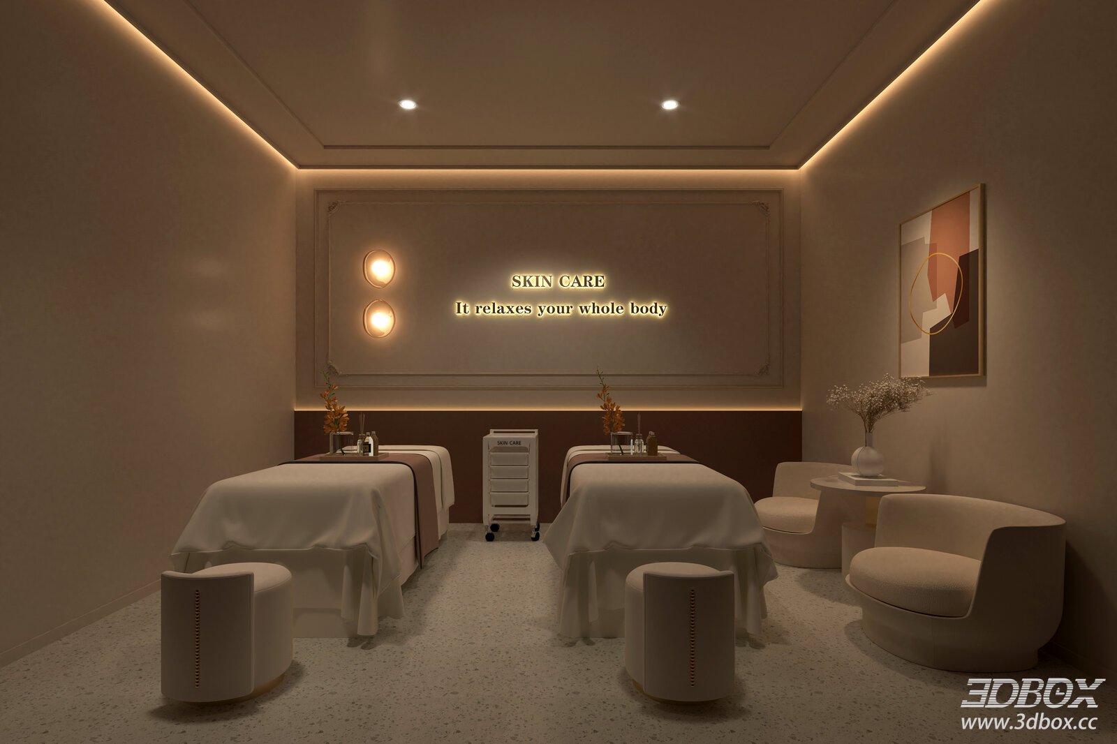 Modern Luxury Spa Beauty Treatment Room Interior 3D model - front view